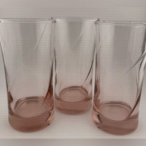 3 pink depression glass 12oz glasses.